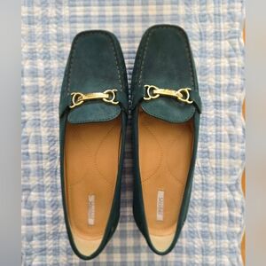 Geox Dark Green Suede Horsebit Loafers